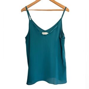 Space 46 sleeveless teal scalloped v-neck blouse